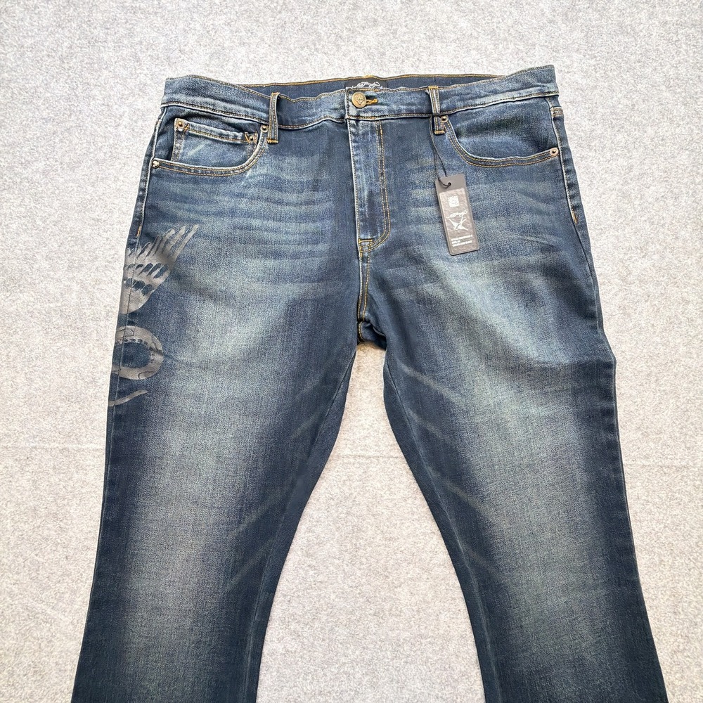 Ed Hardy Men's Jeans Medium Blue Size 36 Denim Straight Leg Tiger Graphic NWT